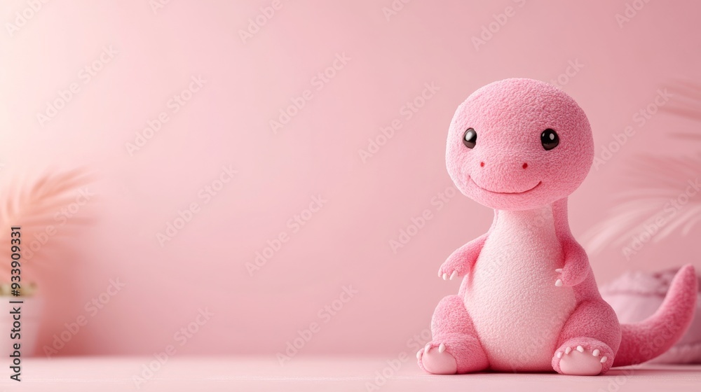 Dinosaur doll om pink background, copy space Dinosaur doll om pink background, copy space