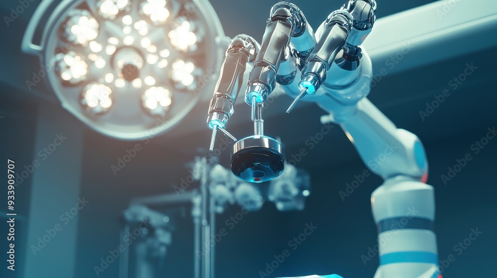 State-of-the-art AI-enabled health robot carrying out a procedure in a future-ready operating room in exactness and tech in medicine