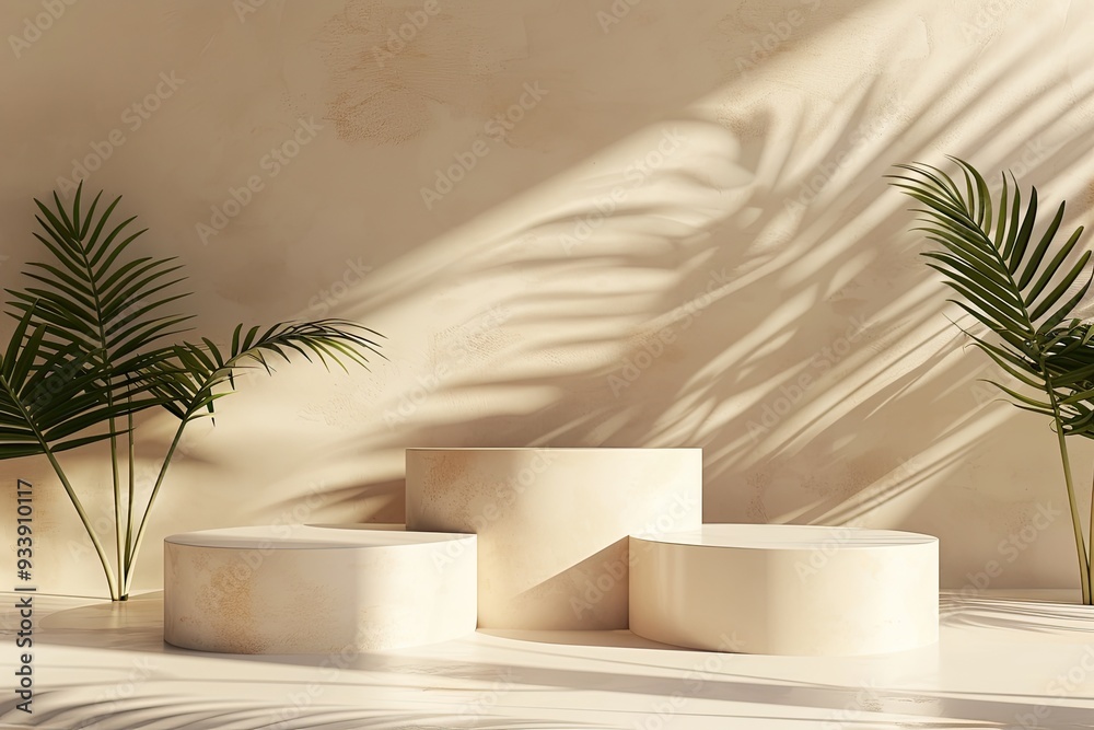 3d rendering of minimal scene of white blank podium with earth tones color theme. Display stand for product presentation mock up and cosmetic advertising 3d rendering of minimal scene of white blank podium with earth tones color theme. Display stand for product presentation mock up and cosmetic advertising
