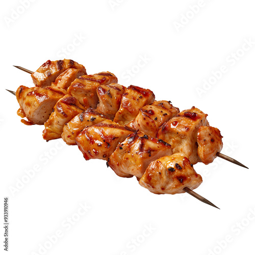 Highly realistic advertising photo of a juicy chicken pork beef isaw stick isolated on transparent background photo