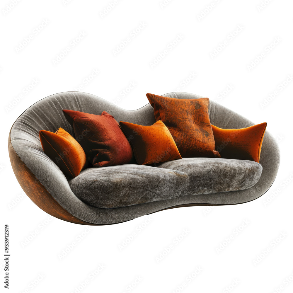 Modern Curved Sofa with Vibrant Orange Cushions Modern Curved Sofa with Vibrant Orange Cushions
