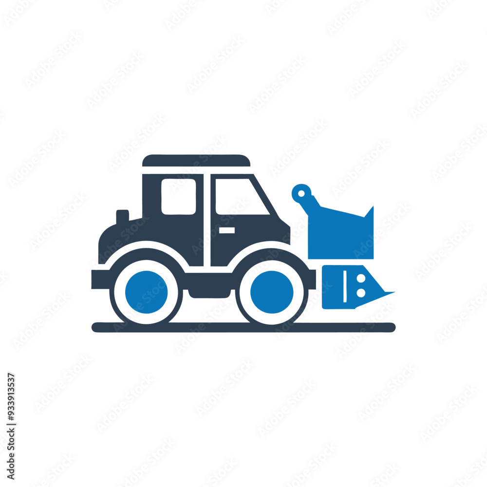 Naklejka premium Snow plow icon, Pickup truck plowing snow icon