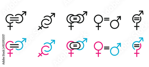 Gender equality symbol, gender equality icons sheet, set of 10 editable gender equality icons