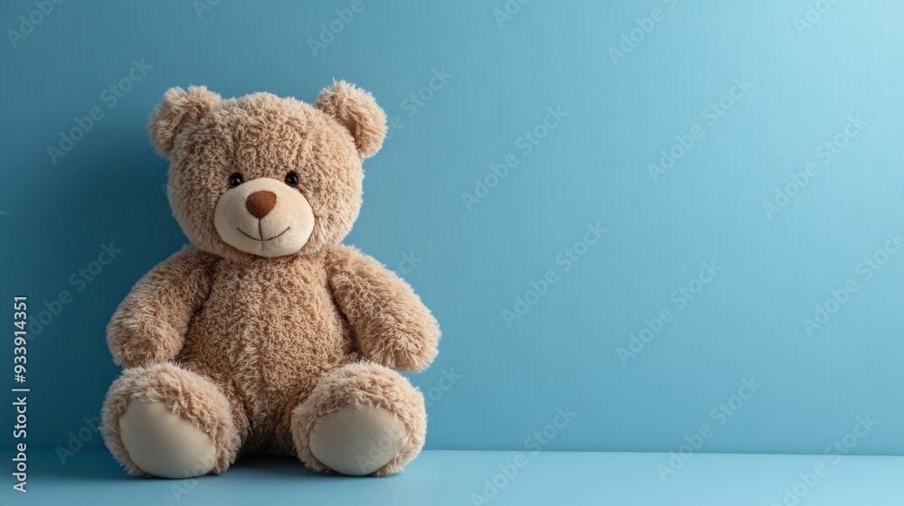 Teddy bear sitting alone with a blue background Teddy bear sitting alone with a blue background