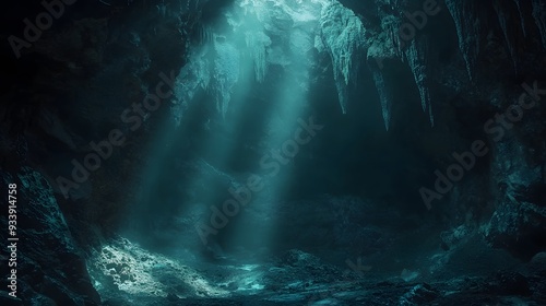 Otherworldly Underwater Cavern with Pulsing Walls and Mystical Lights