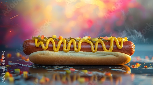 Perfectly Grilled Hot Dog with Mustard Ketchup and Relish on Bun