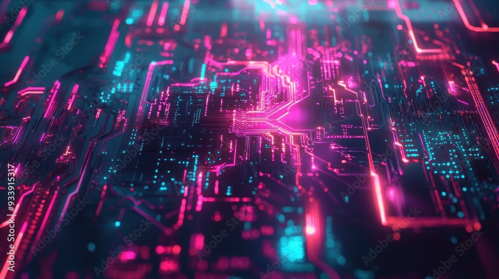 Neon Glowing Circuit Board Abstract Neon Glowing Circuit Board Abstract