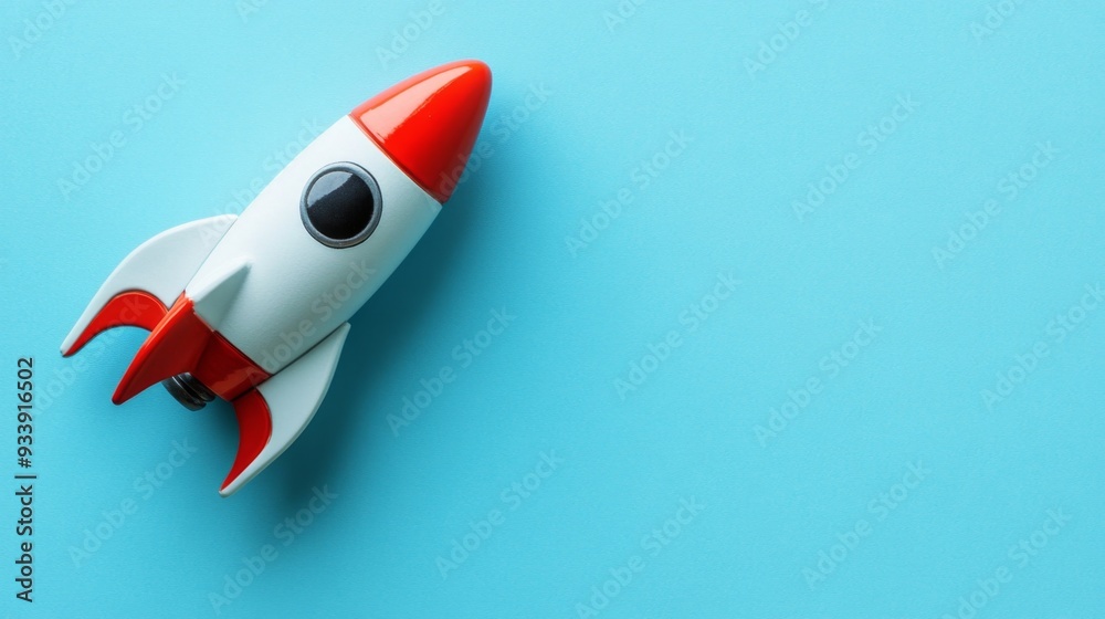 3D rocket toy on blue background, copy space 3D rocket toy on blue background, copy space