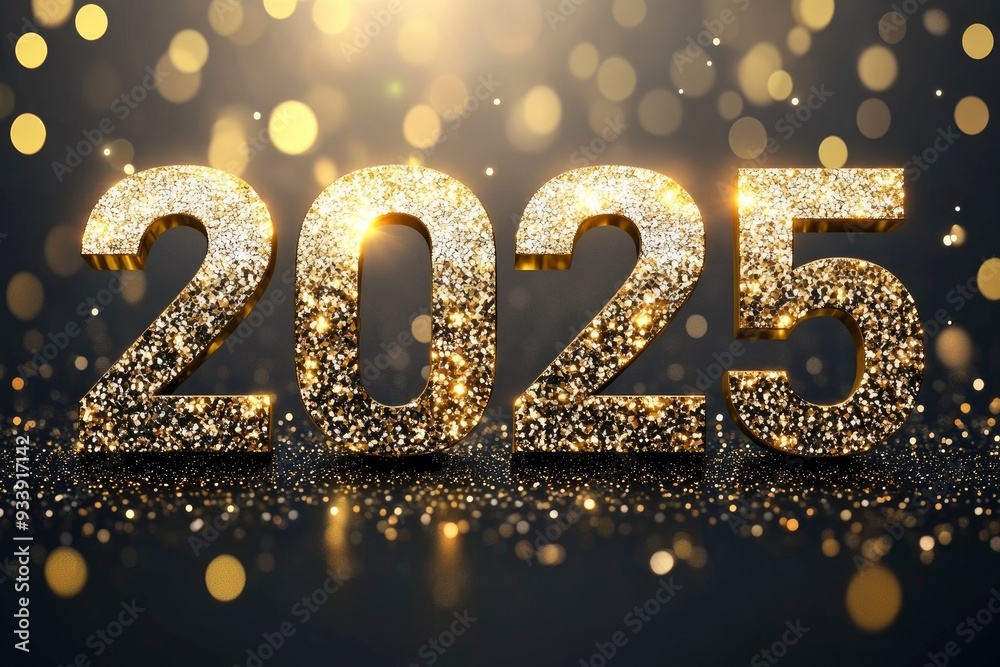 Happy New Year 2025. Glowing glitter text Happy New Year 2025. Glowing glitter text