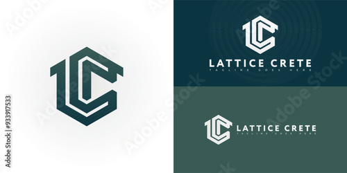 Abstract hexagon initial letter LC or CL in blue-green color isolated on multiple background colors. The logo is suitable for modern concrete construction company logo design inspiration templates.