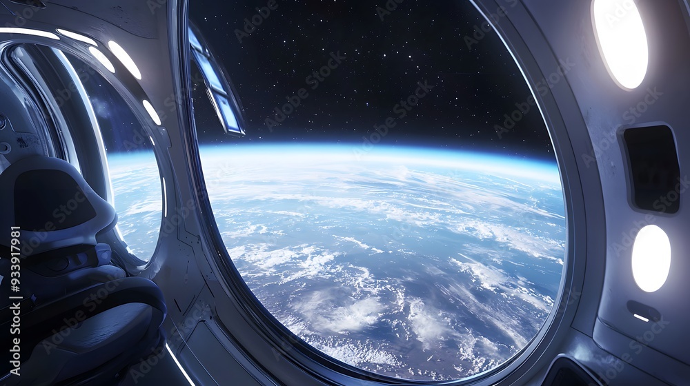 Breathtaking Space Tourism Experience with Stunning Planetary Views Through Spacecraft Window Breathtaking Space Tourism Experience with Stunning Planetary Views Through Spacecraft Window