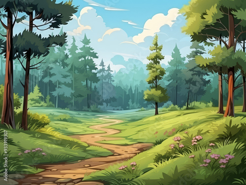 Unbelievable Forrest landscape with grass and lots of trees nature