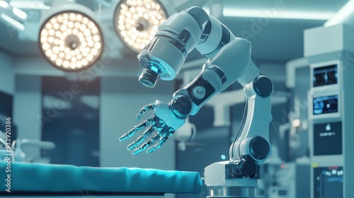 State-of-the-art AI-powered medical robot performing an operation in a futuristic surgical environment in accuracy and technology in healthcare