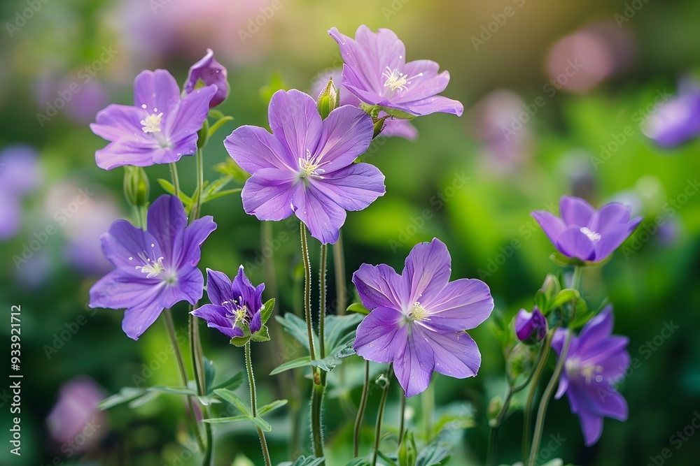 Beautiful Cluster of Purple Wildflowers in a Lush Green Setting Beautiful Cluster of Purple Wildflowers in a Lush Green Setting