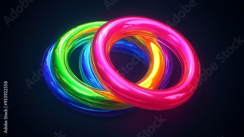 Colorful glowing rings intertwining against a dark background