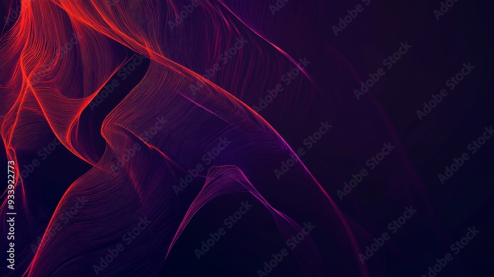 Fototapeta premium Abstract Red and Purple Wavy Lines on a Dark Background, abstract, dark, lines, background