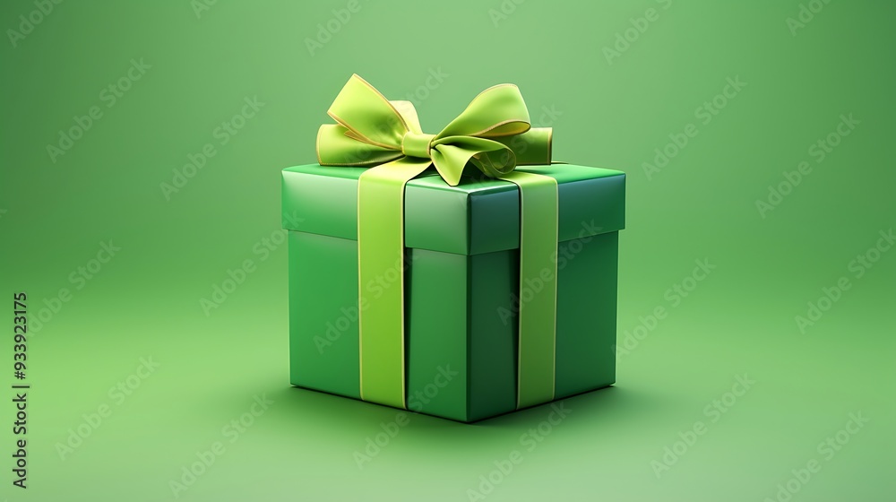 Fototapeta premium A green gift box on a solid background, highly detailed and realistic 