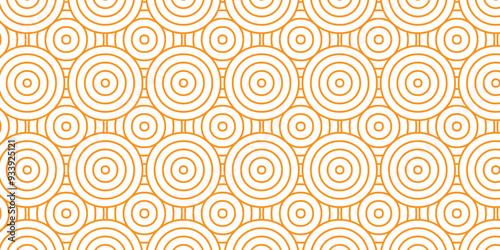 Vector overlapping traditional geometric creative wave circle minimal lapping textile round texture. orange an brown fabric lapping element repeat swirl geometrical background.