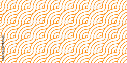 Vector overlapping traditional geometric creative wave circle minimal lapping textile round texture. orange an brown fabric lapping element repeat swirl geometrical background.