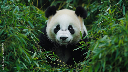 A cute giant panda in its natural habitat.