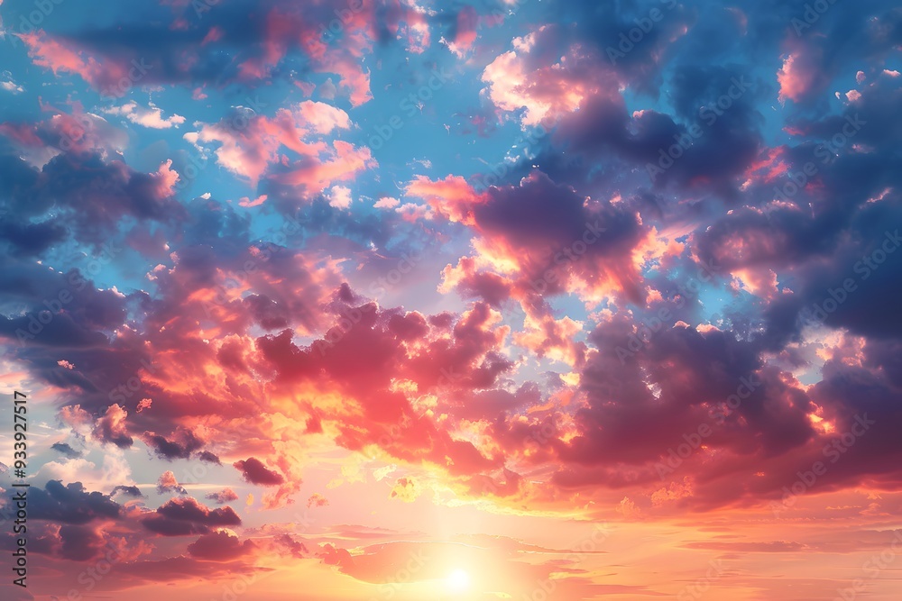 Fototapeta premium Breathtaking Sunset Sky with Vibrant Colors and Dramatic Clouds