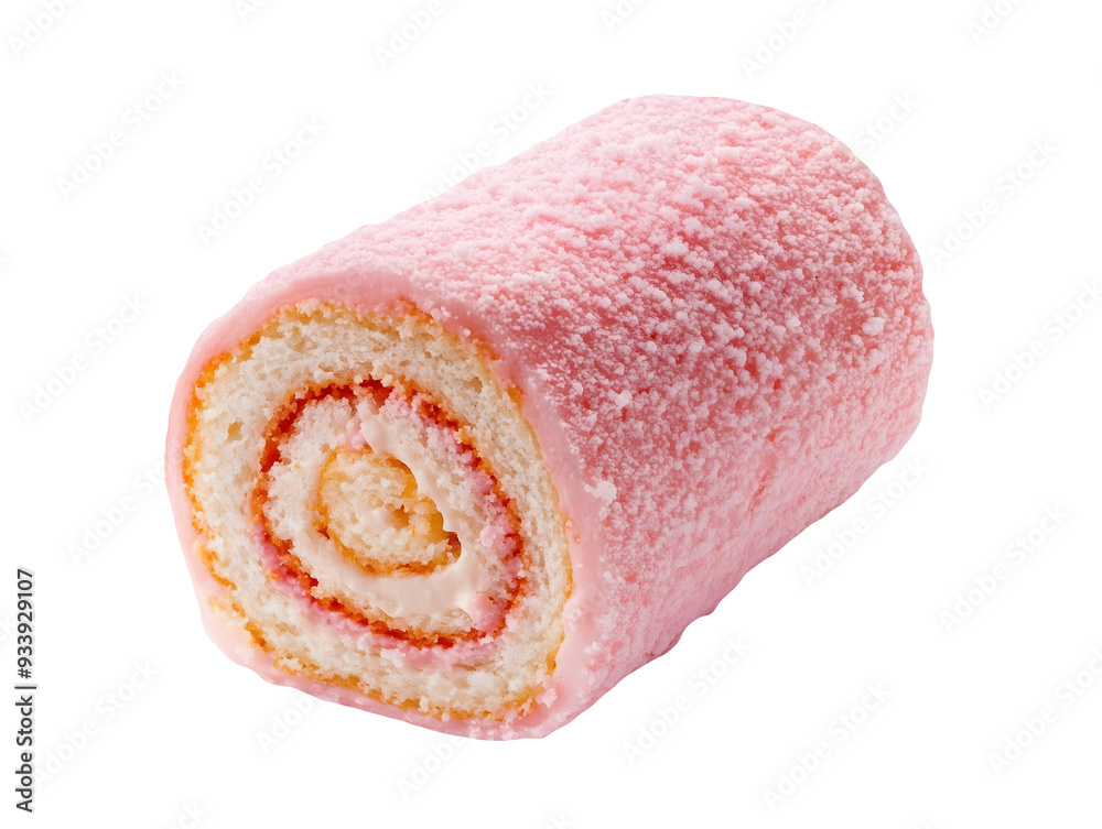 Pink cake roll isolated on transparent or white background