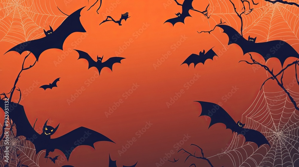 A Halloween banner template featuring a background decoration with spiderwebs and bats. A Halloween banner template featuring a background decoration with spiderwebs and bats.