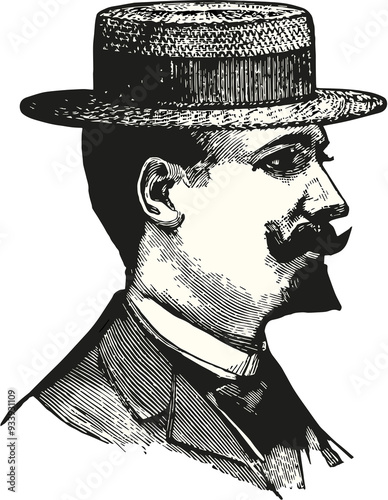 Fotografija man with boater hat vintage illustration isolated on transparent background