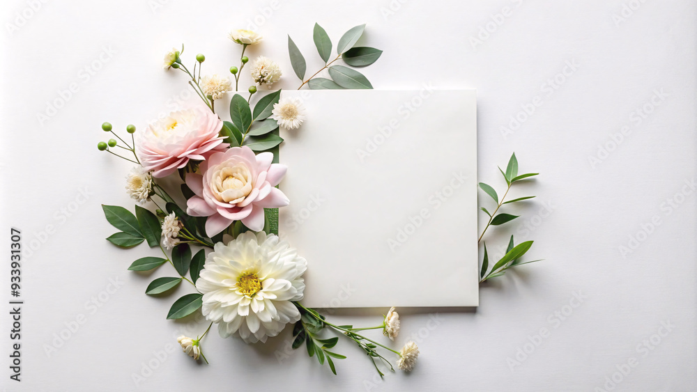 minimalistic design invitation card with flowers on light background, elegant invitation postcard minimalistic design invitation card with flowers on light background, elegant invitation postcard