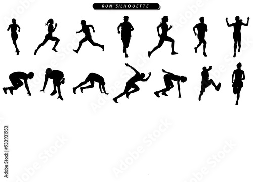 collection of Run silhouettes in different posses clipart vector illustrator