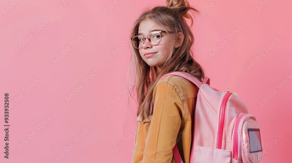 Little Girl Going Back to School . Child wearing a backpack ready for the first day of kindergarten Little Girl Going Back to School . Child wearing a backpack ready for the first day of kindergarten