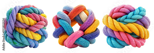 Colorful rope knots for pet toys isolated on transparent background