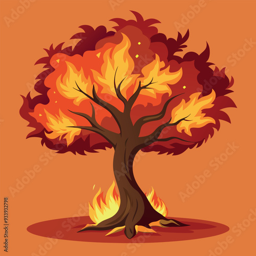 Burning Tree Vector Design Illustration