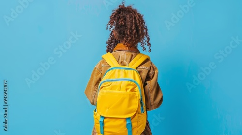 Little Girl Going Back to School . Child wearing a backpack ready for the first day of kindergarten