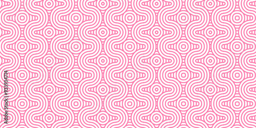 Abstract traditional geometric overlapping creative wave circle minimal lapping textile round vector texture. pink and white fabric element repeat swirl geometrical background.