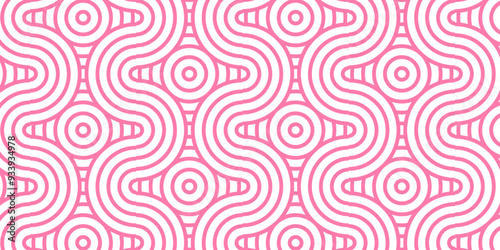 Abstract traditional geometric overlapping creative wave circle minimal lapping textile round vector texture. pink and white fabric element repeat swirl geometrical background.