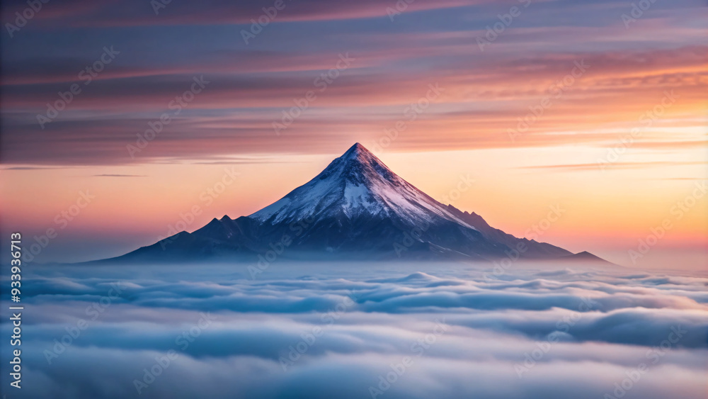 Minimalist background featuring a majestic single mountain peak amidst a breathtaking gradient sky Minimalist background featuring a majestic single mountain peak amidst a breathtaking gradient sky