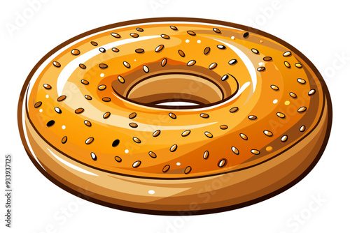 n illustration of a bagel. It is depicted in a cartoon style with a shiny, golden-brown surface. The bagel has a smooth, round shape with a hole in the center