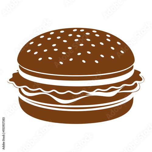 a simple, stylized illustration of a hamburger. It features a sesame seed bun on top, with layers that appear to represent lettuce, a patty, and possibly cheese or other fillings