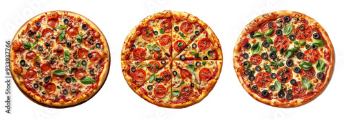 Pepperoni pizza with various toppings isolated on transparent background