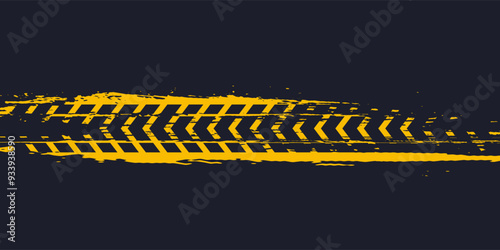 Tire trace track. Abstract wheels braking distances, tread silhouettes brushes. Isolated car or motorcycles vector trails. Tire vehicle, road track rubber