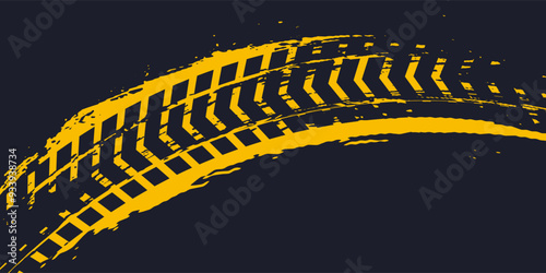Tire trace track. Abstract wheels braking distances, tread silhouettes brushes. Isolated car or motorcycles vector trails. Tire vehicle, road track rubber
