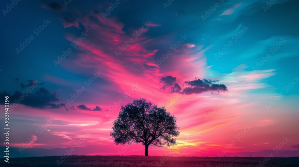 A Solitary Tree Silhouetted Against a Vivid Sky A Solitary Tree Silhouetted Against a Vivid Sky