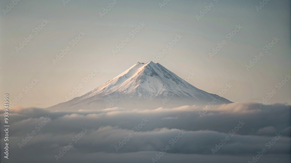 Minimalist background featuring a majestic single mountain peak amidst a breathtaking gradient sky Minimalist background featuring a majestic single mountain peak amidst a breathtaking gradient sky