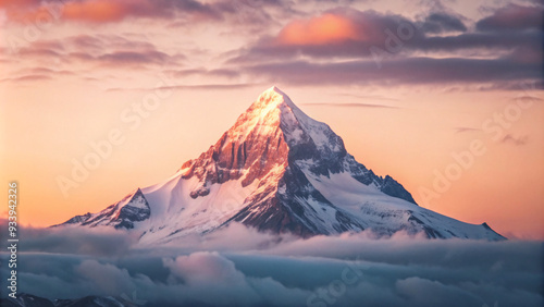 Minimalist background featuring a majestic single mountain peak amidst a breathtaking gradient sky