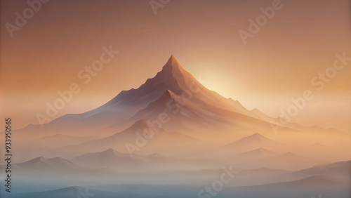 Minimalist background featuring a majestic single mountain peak amidst a breathtaking gradient sky