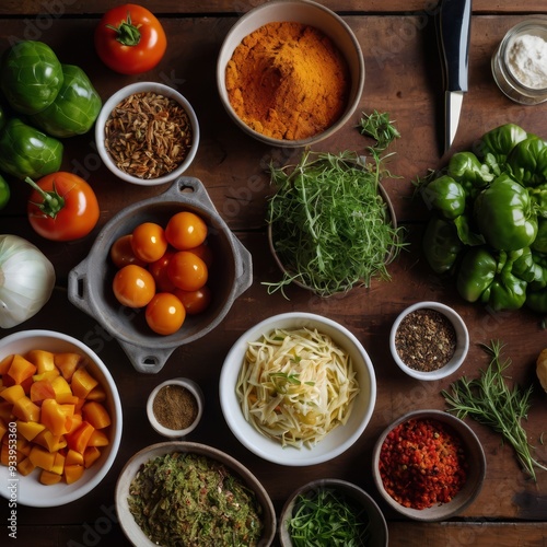 a table with many different vegetables including tomatoes, celery, and celery.