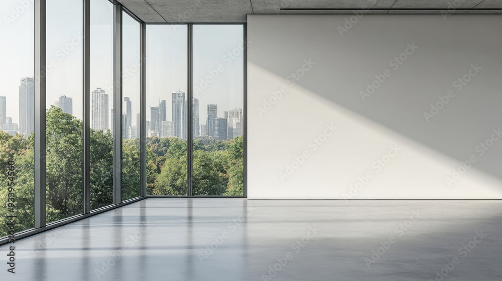 Fototapeta premium Modern Empty Room with City View