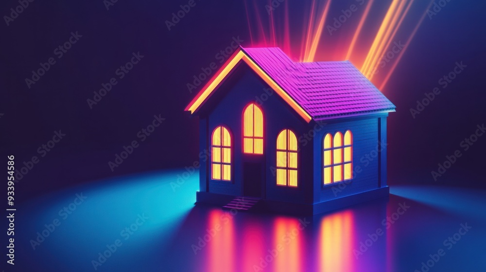 Illuminated House with Neon Lights and Beams Illuminated House with Neon Lights and Beams
