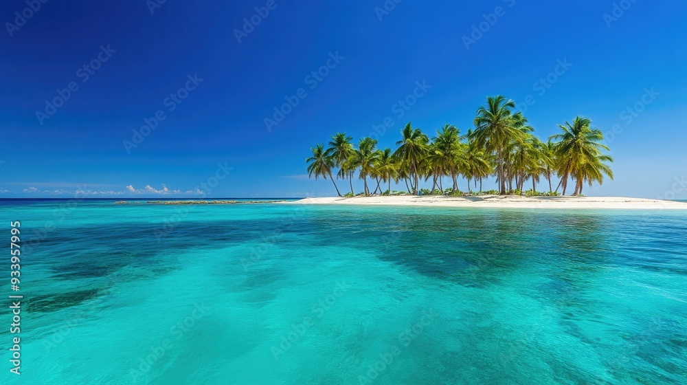 Fototapeta premium Tropical Oasis: Vibrant Beach and Serene Blue Ocean